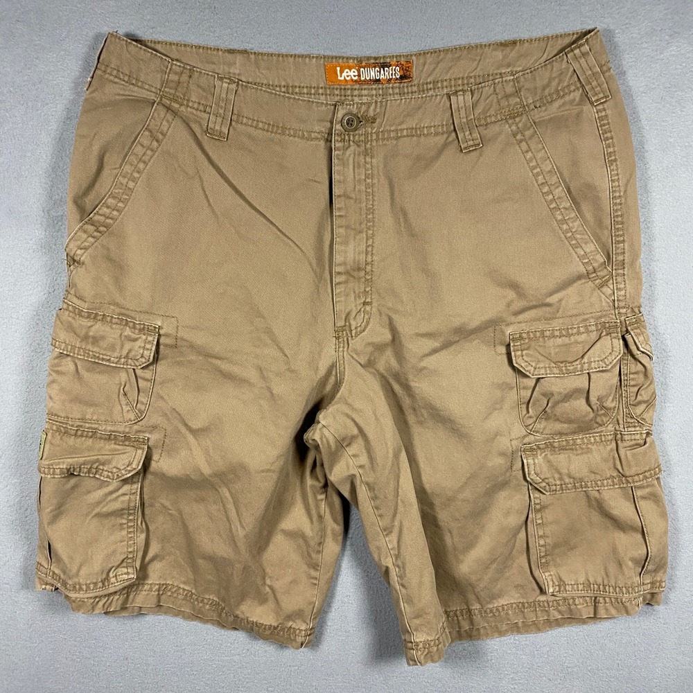Lee Dungarees Cargo Shorts Men 36 Tan Khaki Cotton Relaxed Multi Pocket